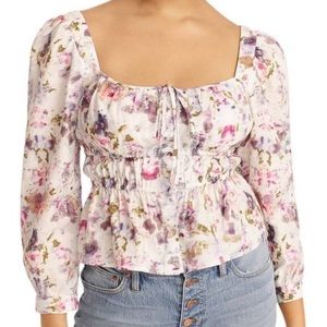New FLORA OBSCURA X J.CREW CINCHED-WAIST TOP IN KALEIDOSCOPE FLORAL